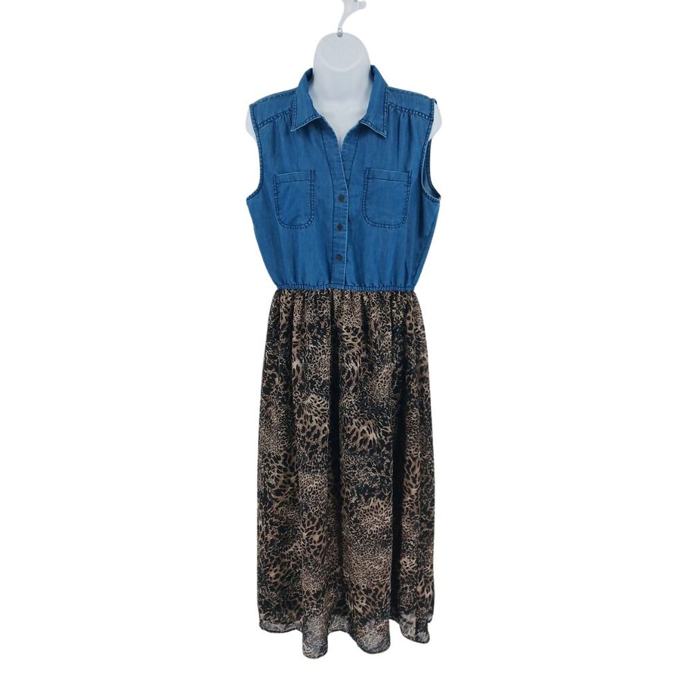 Speed Control Jean & Animal Print Sleeveless Grandma Core Maxi Dress  Sz XL